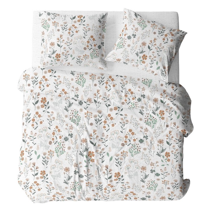 Lenjerie de pat 160x200 alb miere salvie turcoaz vara pajiste