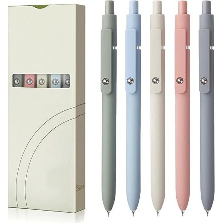 Set 5 pixuri cu gel SHEFEITE, cerneala neagra, uscare rapida, varf fin, scriere fluida si lina, pentru birou si studiu, 0.5mm