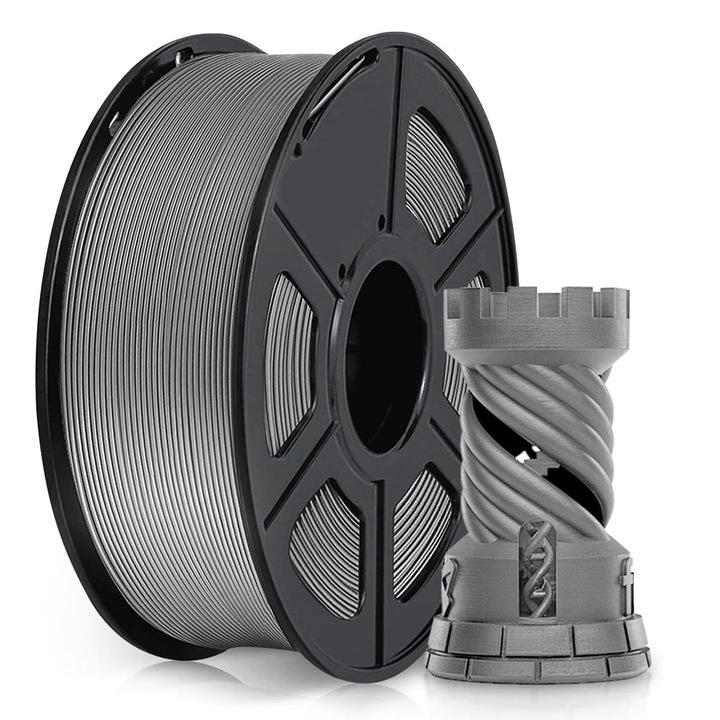 Filament PETG, 1.75mm, 1kg, 330 m, compatibil cu majoritatea imprimantelor 3D tehnologie FDM, Gri Deschis