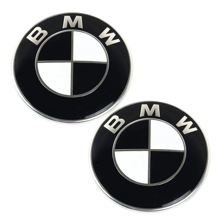 Emblema BMW capotaj, Caravaan®, Pentru BMW 1 Series/3 Series/5 Series/7 Series/X1 /X3/X5/X6, Durabil si fara decolorare, ABS, 82mm, 2 piese, Negru