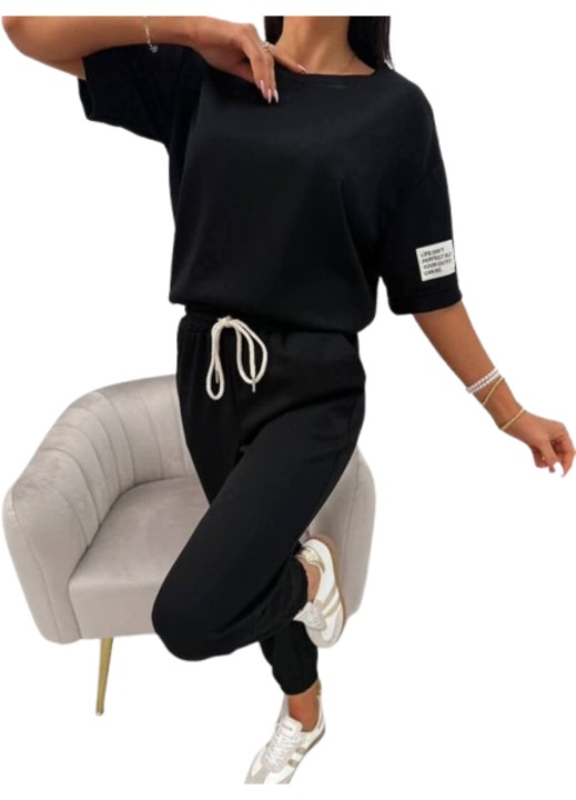 Compleu sport-casual Gloryland, kaki, maneca scurta, elastic, set, One Size INTL