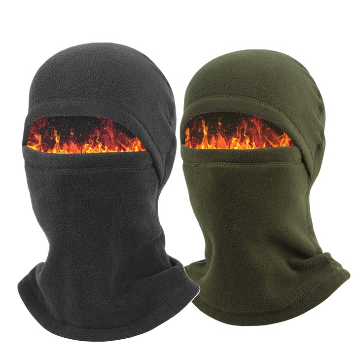Set de 2 masti multifunctionale pentru fata si gat, rezistente la vant si praf, din fibra de poliester, potrivite atat pentru barbati, cat si pentru femei, marime universala, negru si verde militar