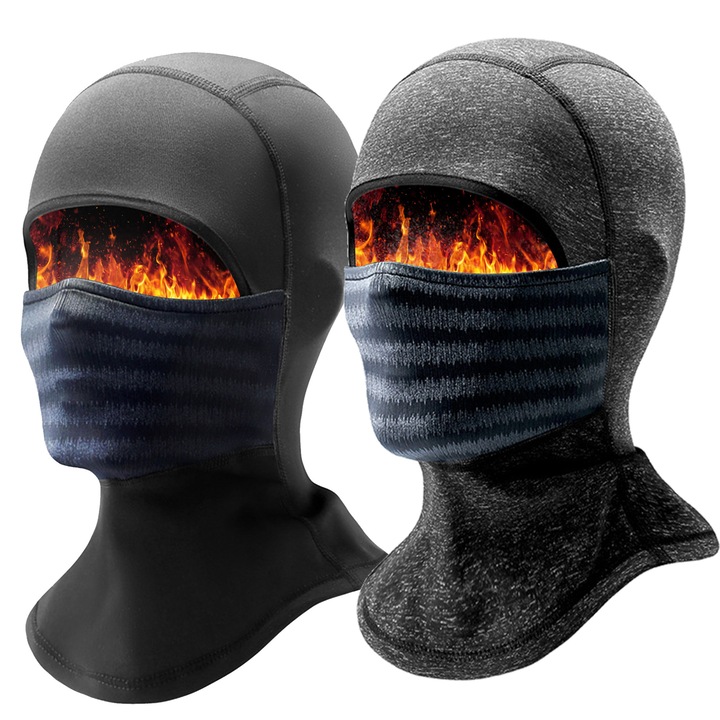 Set de 2 masti multifunctionale pentru fata si gat, rezistente la vant si praf, poliester, potrivite atat pentru barbati, cat si pentru femei, dimensiune universala, culoare negru si gri inchis