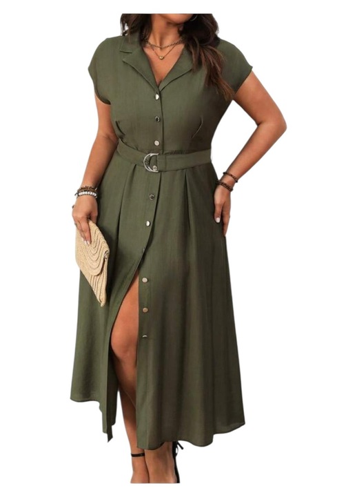 Rochie lungă kaki casual cu cordon, mărime XL