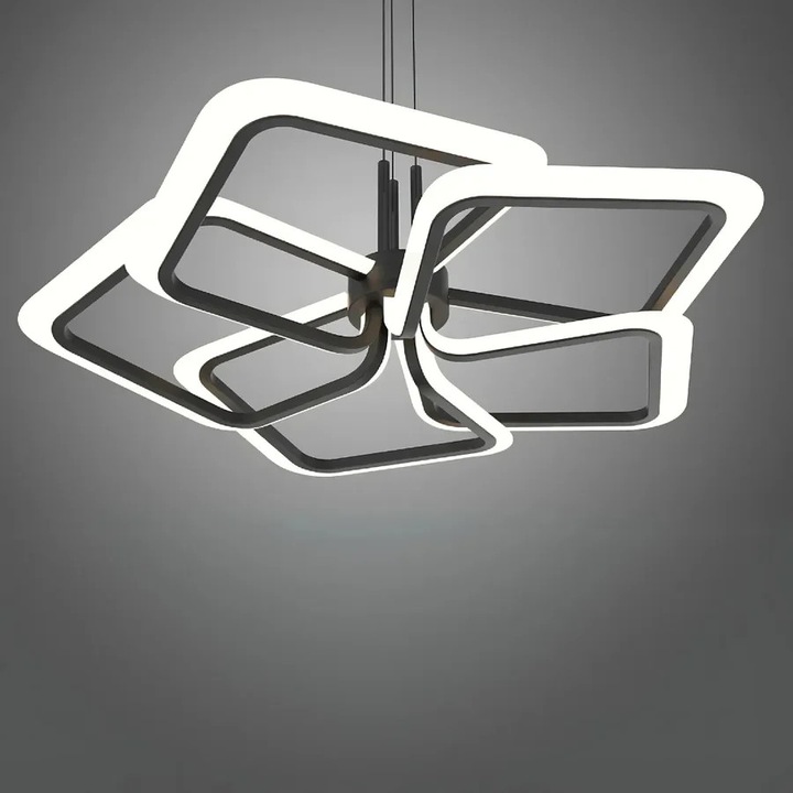 Висяща LED лампа с дистанционно управление RIMINI 85W, 5 квадрата, студена/топла/неутрална светлина, димируема, черна