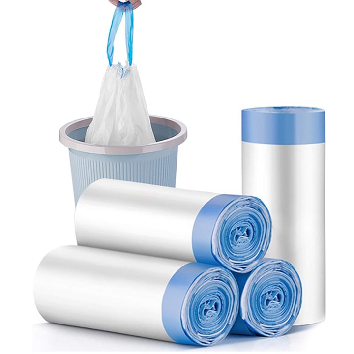 Комплект торби за смет TodyJeyHo, комплект 5 ролки, 75 броя, бели