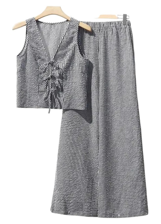 Compleu dama, din doua piese, imprimeu carouri, S