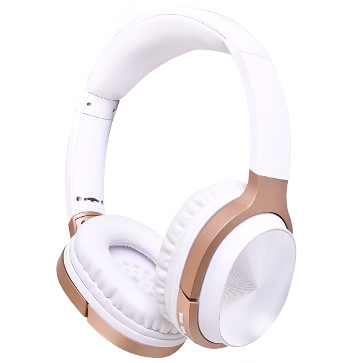 Casti Wireless Over-Ear BLT-20 by ONSG®, Sunet Puternic Super Bass, Confort Indelungat, Conectivitate Bluetooth 4.2, Redare Versatila, Material Piele Ecologica, Alb