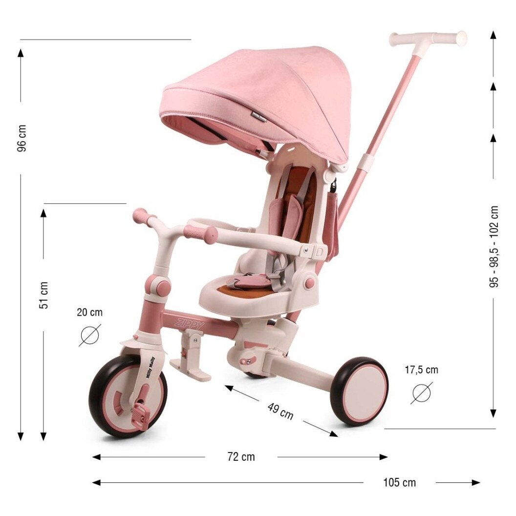 Tricicleta ZIPPY 5in1, sezut rotativ, maner parental, roti din