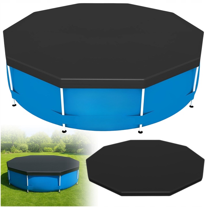 Caciula Pentru Piscina, Rotunda, 366x366 cm, Material Panza, Functie Protectie Impotriva Frunzelor, Insectelor, Prafului, Precipitatiilor, Fixare Elastic, Neagra