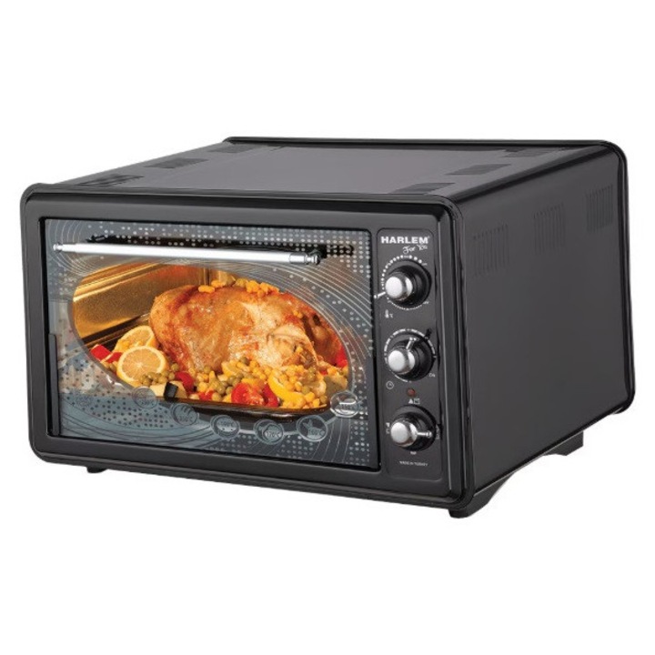Cuptor electric Harlem For You, 36 L, 1500W, termostat reglabil, timer, geam termorezistent, tava inclusa, negru