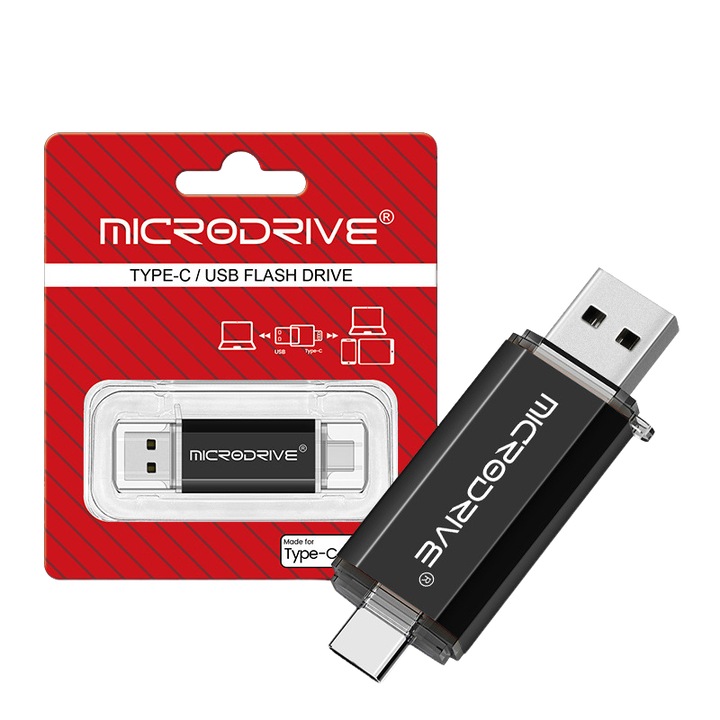 USB memória, 2 az 1-ben OTG, 128 GB, USB 2.0, olvasási sebesség 80 MB/s, Fekete