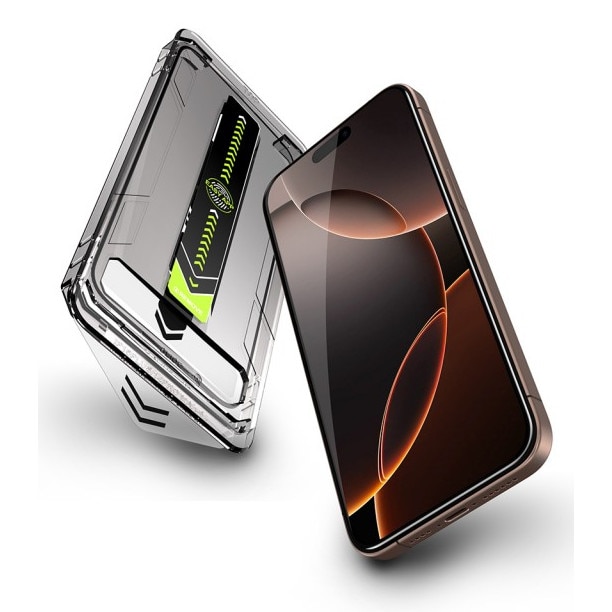 Pachet 2 x Folie Sticla Upzz® Titan Pentru iPhone 17 Pro, Aplicator Inclus, Montaj Rapid, Transparenta Cu Rama Neagra