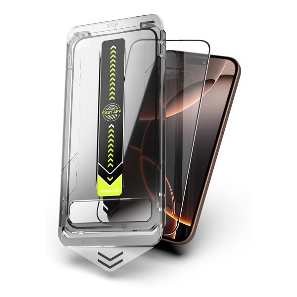 Pachet 2 x Folie Sticla Upzz® Titan Pentru iPhone 17 Pro, Aplicator Inclus, Montaj Rapid, Transparenta Cu Rama Neagra