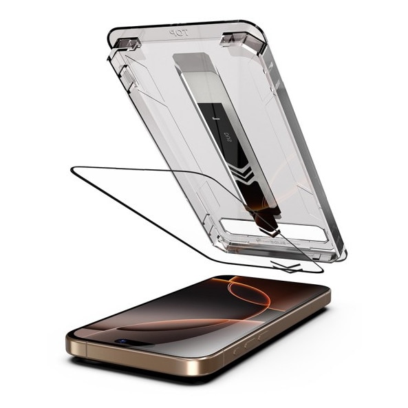 Pachet 2 x Folie Sticla Upzz® Titan Pentru iPhone 17 Pro, Aplicator Inclus, Montaj Rapid, Transparenta Cu Rama Neagra