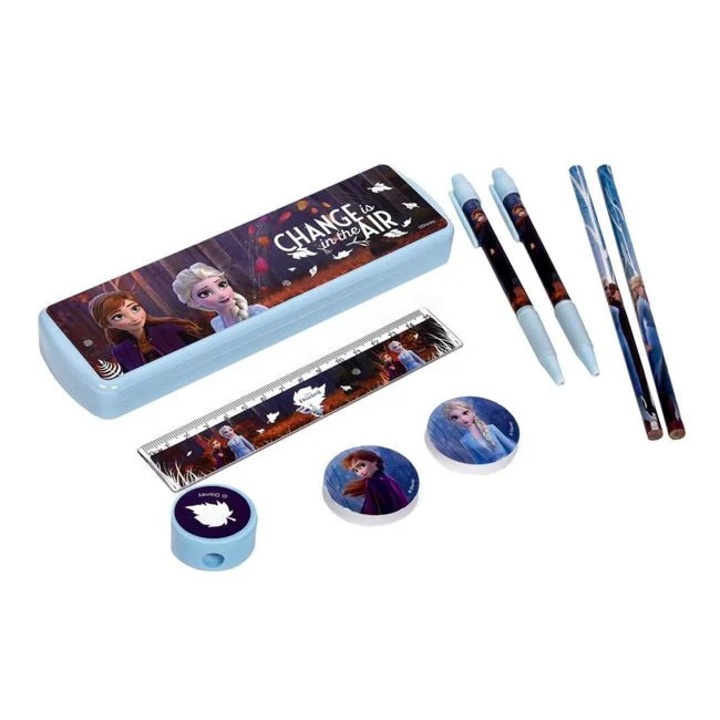 Iskolai készlet ANTBRO® Frozen II – 9 darabos tolltartóval – Lányoknak és unisex, Frozen II design, Ideális iskolába és ajándéknak