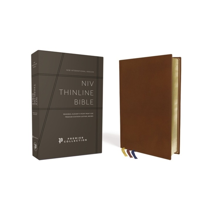 Niv, Thinline Bible, Premium Goatskin Leather, Brown, Premier Collection, Black Letter, Art Gilded Edges, Comfort Print, Zondervan