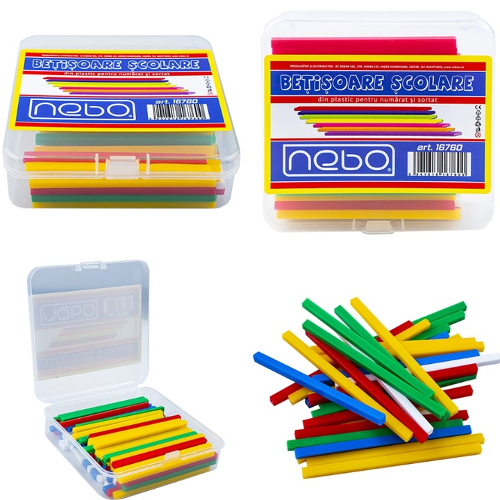 Betisoare scolare din plastic, 100 buc./set – NEBO pentru numarare, invatarea culorilor, sortare