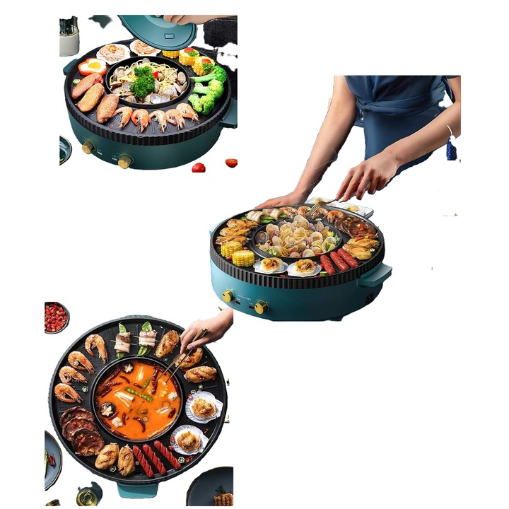HotPot 1360W multifunkcionális elektromos grill, 39cm átmérőjű, fedővel, fekete