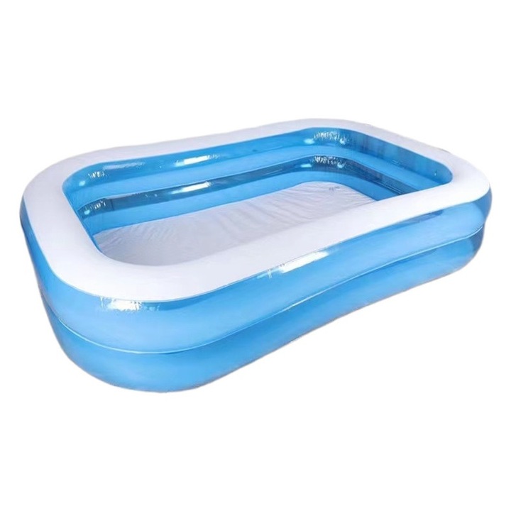 Надуваем басейн, правоъгълен, 200x150x50см, подходящ за двор, градина, интериор, PVC, прозрачен, син