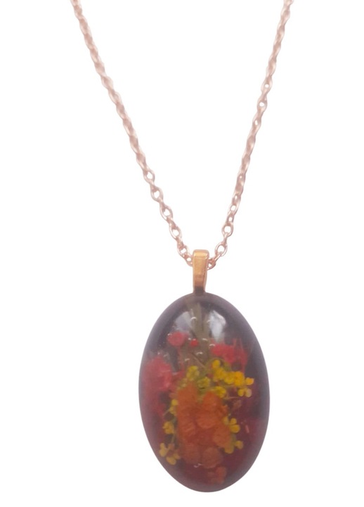 Colier cu pandantiv unicat realizat manual, cu motive florale, 3x2 cm