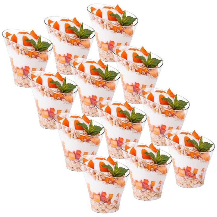 Set 12 Cupe Pentru Deserturi, Orion, 8.5x7.5x4 cm, 180 ml, Fabricate Din Plastic, Reutilizabile, Translucide, Ideale Pentru Petreceri, Transparent