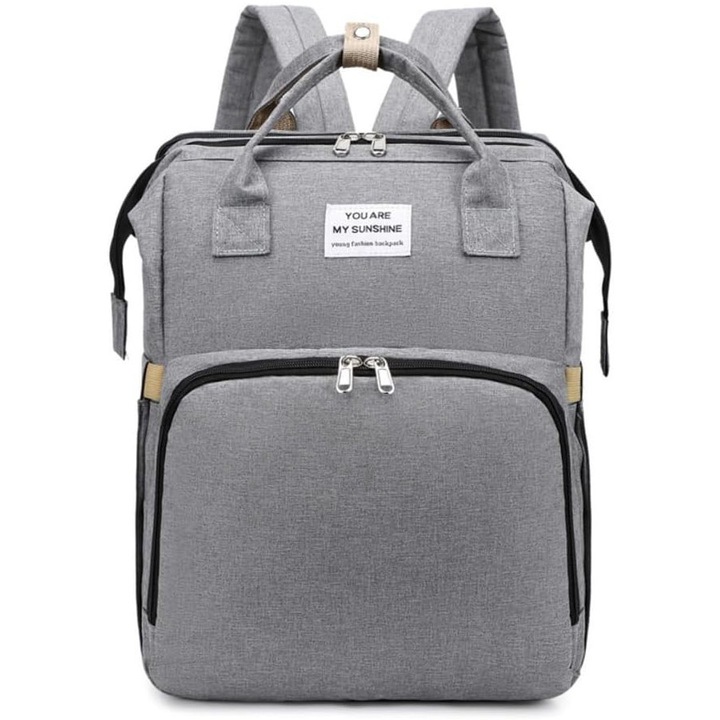 Rucsac pentru mame TodyJeyHo, pat pliabil pentru bebelusi, capacitate mare, impermeabil, gri