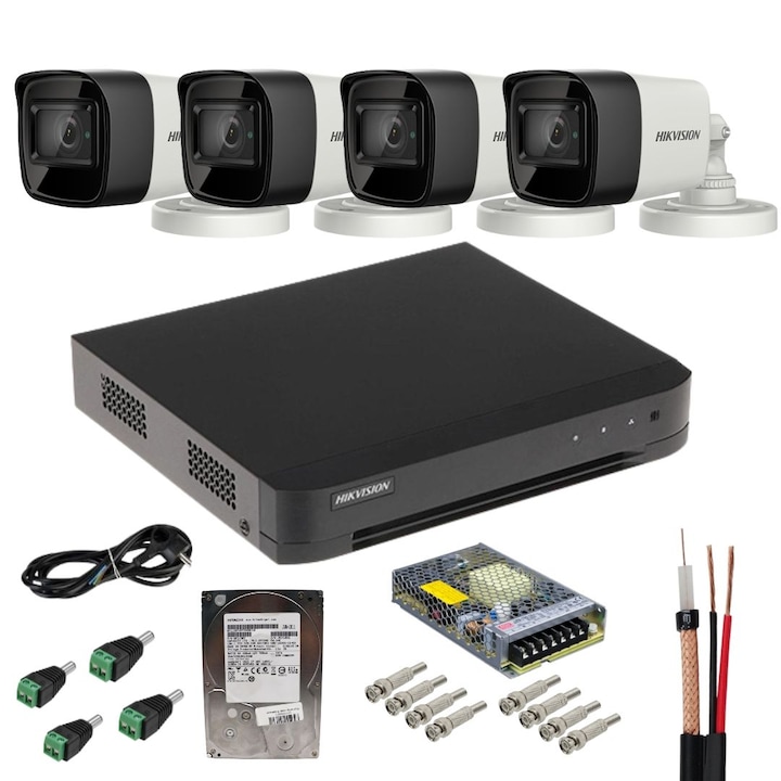 Kit supraveghere, Isiwi, Connect4, WiFi, pentru interior sau exterior, 2MP, IP66, 4 camere, 8 canale, viziune nocturna