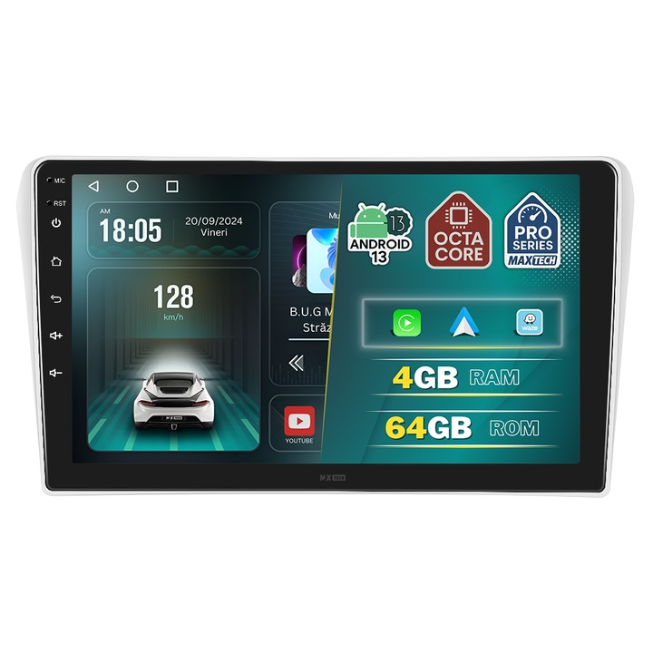 Navigatie Toyota Avensis T25 (2002-2008) dedicata, MaxTech® PRO SERIES, 4 GB Ram 64 GB Rom OctaCore, Carplay & Android auto, Ecran 9 ” HD Touch, GPS, Wifi, Bluetooth, Radio, USB, EQ, DSP, Waze
