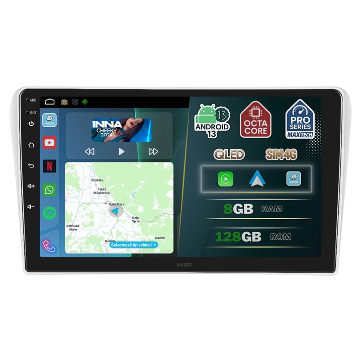 Navigatie Toyota Avensis T25 (2002-2008) dedicata, MaxTech® PRO SERIES, 8 GB Ram 128 GB Rom OctaCore, Carplay & Android auto, Ecran 9” HD Touch, SIM 4G, GPS, Wifi, Bluetooth, Radio, EQ, Youtube, Waze