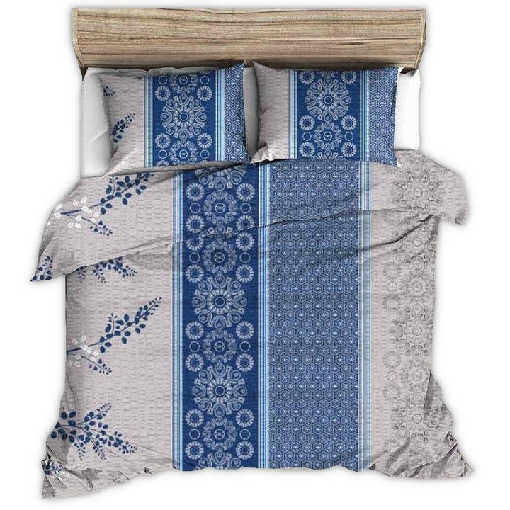 Lenjerie de pat 140x200 albastru gri dungi verticale