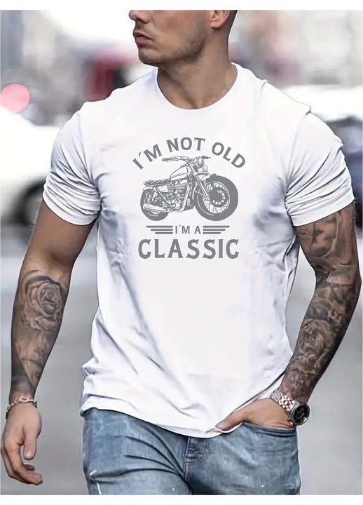 Férfi póló I'm Classic, lezser, bármilyen öltözékhez illő, egyszerű, pamut, Fehér