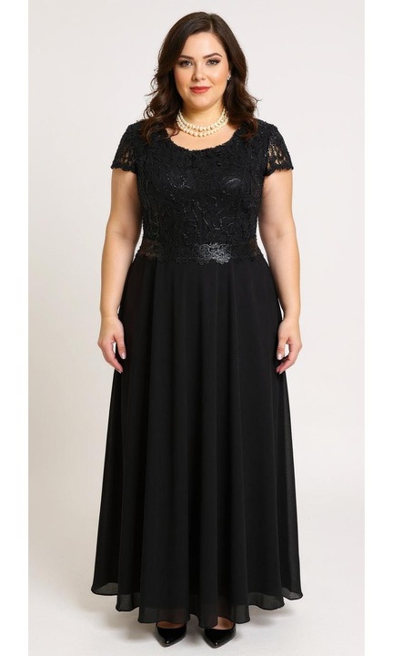 Rochie eleganta, dantela neagra, voal negru, 48