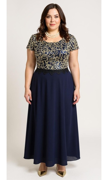 Златна дантелена рокля, тъмносин воал, 46 ро