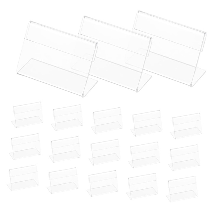 Set 30 Mini Suport de afisare transparent cu doua laturi, Suporturi afise, Axroad Mall, 90x60mm, Orizontal, Usor de demolat, Cu dubla utilizare, Cadru din plastic pentru magazine, Restaurante, Hoteluri, Acril, Transparent