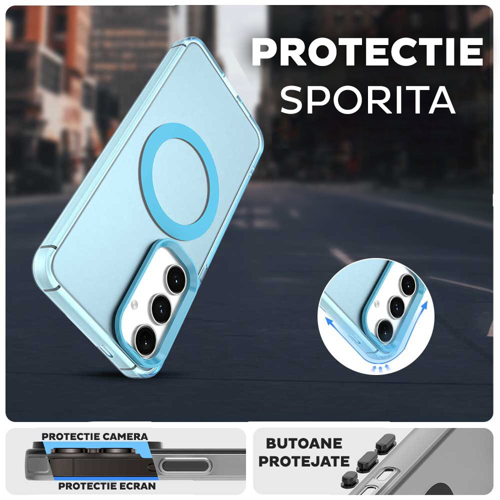 Husa pentru Samsung Galaxy A55 5G DaDen® CandyCase MagSafe, Antisoc, Incarcare wireless, Butoane protejate, Albastru