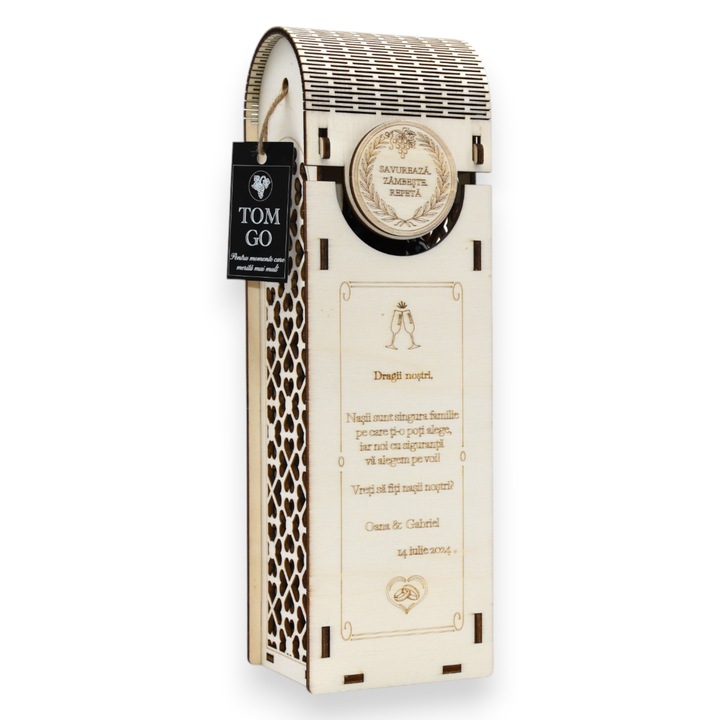 Cutie vin personalizată “Dragii noștri…” – propunere nași - model trifoi