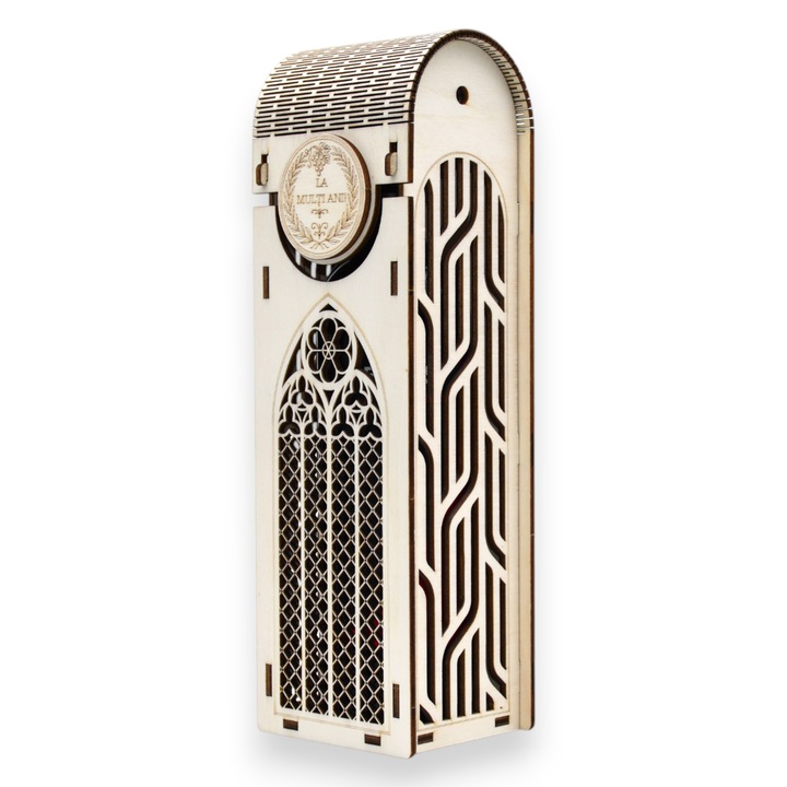 Cutie vin “La mulți ani!” - fereastră gotică & geometric modern