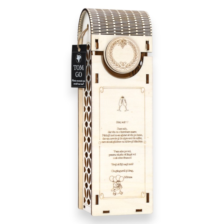 Cutie vin personalizată “Hei, voi” –propunere nași botez - floarea vieții