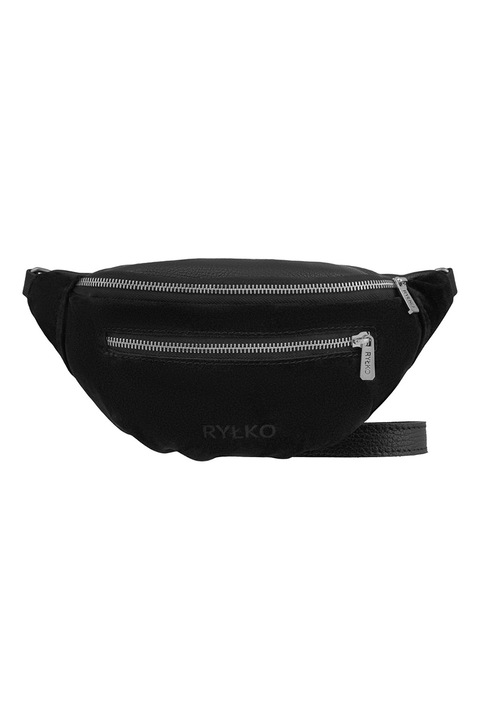 RYŁKO, Borseta din piele cu buzunar frontal, Negru