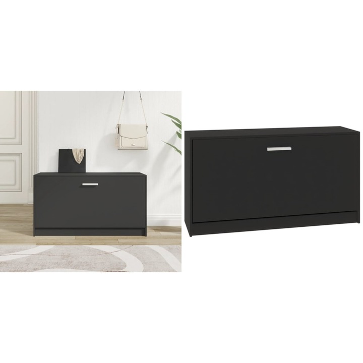 Bancheta pantofar, negru, 80x24x45 cm, lemn prelucrat