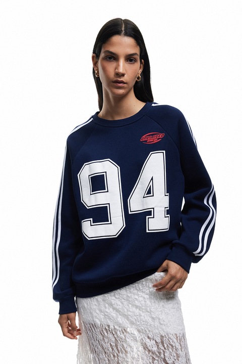 KOTON, Bluza de trening lejera cu maneci raglan, Rosu/Alb/Bleumarin, XS