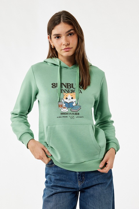 KOTON, Hanorac din amestec de bumbac cu imprimeu, Verde menta, XS