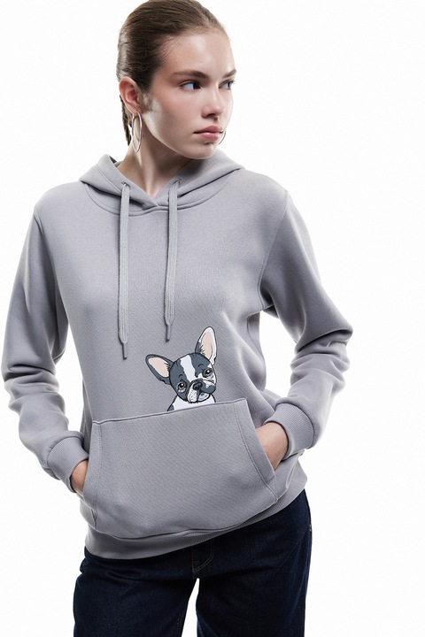 KOTON, Hanorac regular fit cu imprimeu grafic, Maro taupe deschis