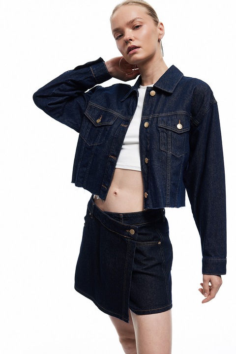 KOTON, Fusta-pantalon mini cu talie inalta, Albastru ultramarin