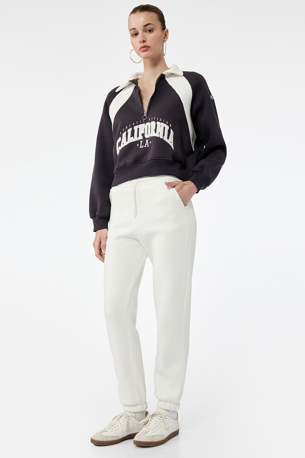 KOTON, Pantaloni de trening relaxed-fit, Alb, M