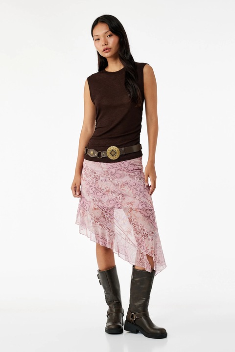 KOTON, Fusta asimetrica cu model, Roz pastel/Roz prafuit