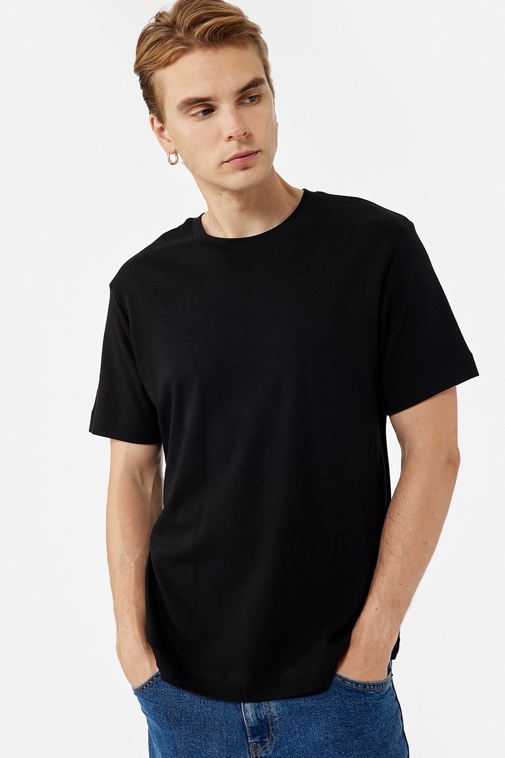 KOTON, Tricou regular fit de bumbac, Negru, S