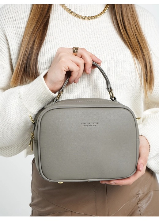 Geanta dama crossbody Forever Young, gri elegant, 2 compartimente, curea reglabila, 21x9x16cm
