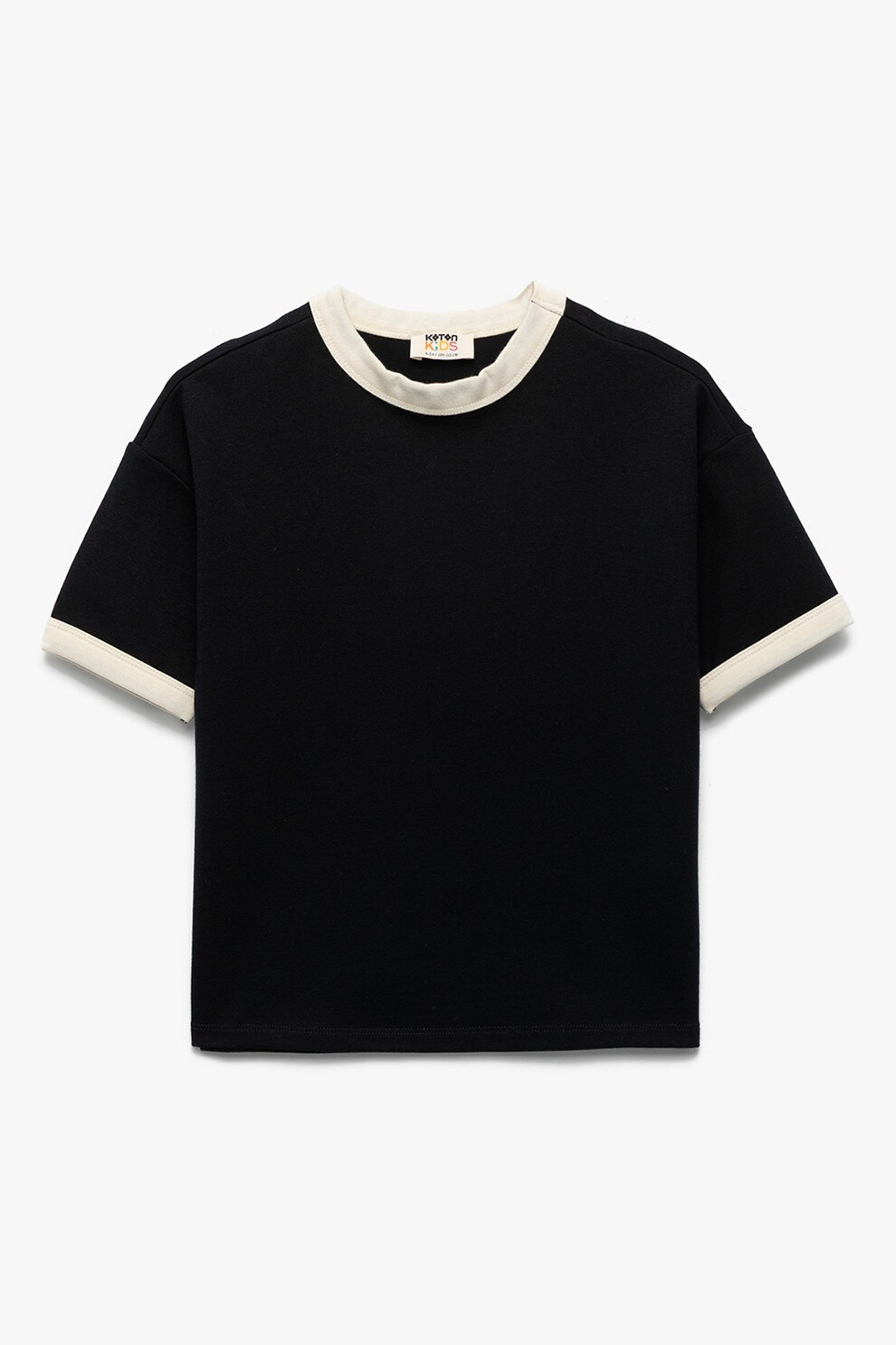 KOTON, Tricou cu garnituri contrastante, Negru, Alb murdar, 116-122 CM